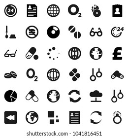 Flat vector icon set - toilet brush vector, glasses, world, personal information, pie graph, pound, pills, no fastfood, gymnast rings, oxygen, earth, music hit, backward button, cloud network, globe
