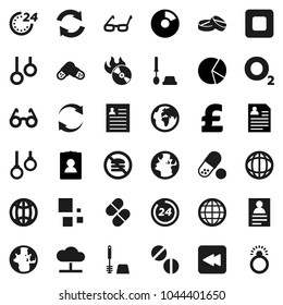 Flat vector icon set - toilet brush vector, glasses, world, personal information, pie graph, pound, pills, no fastfood, gymnast rings, oxygen, earth, music hit, stop button, backward, cloud network