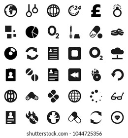Flat vector icon set - toilet brush vector, glasses, world, personal information, pie graph, pound, pills, gymnast rings, oxygen, earth, music hit, stop button, backward, cloud network, refresh