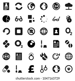 Flat vector icon set - toilet brush vector, glasses, world, personal information, pie graph, pound, pills, no fastfood, gymnast rings, oxygen, earth, music hit, stop button, cloud network, refresh