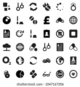 Flat vector icon set - toilet brush vector, glasses, world, personal information, pie graph, pound, pills, no fastfood, gymnast rings, oxygen, earth, music hit, stop button, cloud network, refresh