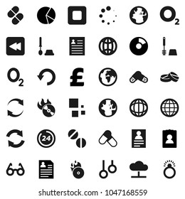 Flat vector icon set - toilet brush vector, glasses, world, personal information, pie graph, pound, pills, gymnast rings, oxygen, earth, music hit, stop button, backward, cloud network, refresh