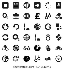 Flat vector icon set - toilet brush vector, glasses, world, personal information, pie graph, pound, pills, no fastfood, gymnast rings, oxygen, earth, music hit, stop button, backward, cloud network