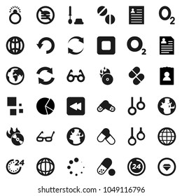 Flat vector icon set - toilet brush vector, glasses, world, personal information, pie graph, pills, no fastfood, gymnast rings, oxygen, earth, music hit, stop button, backward, refresh, undo, globe