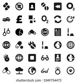 Flat vector icon set - toilet brush vector, glasses, world, personal information, pie graph, pound, pills, no fastfood, gymnast rings, oxygen, earth, music hit, stop button, backward, cloud network