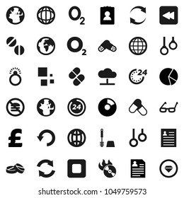 Flat vector icon set - toilet brush vector, glasses, world, personal information, pie graph, pound, pills, no fastfood, gymnast rings, oxygen, earth, music hit, stop button, backward, cloud network