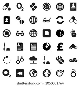 Flat vector icon set - toilet brush vector, glasses, world, personal information, pie graph, pound, pills, no fastfood, gymnast rings, oxygen, earth, music hit, stop button, backward, cloud network