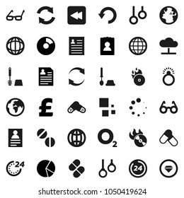 Flat vector icon set - toilet brush vector, glasses, world, personal information, pie graph, pound, pills, gymnast rings, oxygen, earth, music hit, backward button, cloud network, refresh, undo