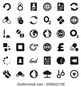 Flat vector icon set - toilet brush vector, glasses, world, personal information, pie graph, pound, pills, gymnast rings, oxygen, earth, music hit, stop button, backward, cloud network, refresh