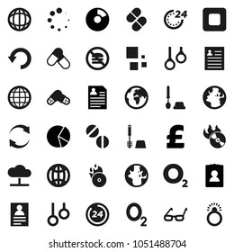 Flat vector icon set - toilet brush vector, glasses, world, personal information, pie graph, pound, pills, no fastfood, gymnast rings, oxygen, earth, music hit, stop button, cloud network, refresh