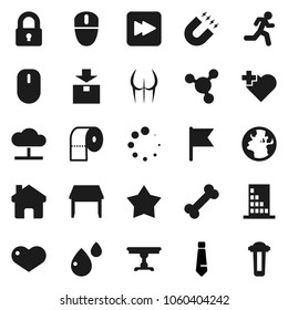 Flat vector icon set - toilet paper vector, magnet, molecule, flag, tie, buttocks, heart cross, bone, run, earth, package, forward button, blood drop, cloud network, home, loading, lock, table, star