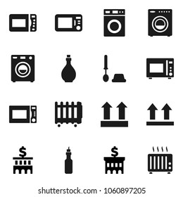 Flat vector icon set - toilet brush vector, washer, oil, microwave oven, bank building, top sign, heater