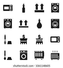 Flat vector icon set - toilet brush vector, washer, oil, bank building, top sign, microwave oven, heater
