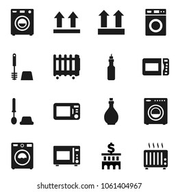 Flat vector icon set - toilet brush vector, washer, oil, microwave oven, bank building, top sign, heater