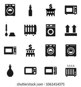 Flat vector icon set - toilet brush vector, washer, oil, microwave oven, bank building, top sign, heater