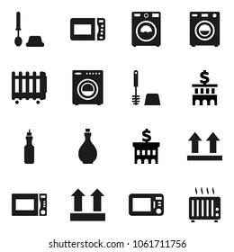 Flat vector icon set - toilet brush vector, washer, oil, microwave oven, bank building, top sign, heater