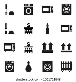 Flat vector icon set - toilet brush vector, washer, oil, microwave oven, bank building, top sign, heater
