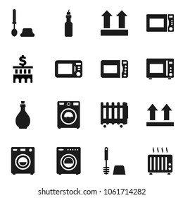Flat vector icon set - toilet brush vector, washer, oil, microwave oven, bank building, top sign, heater