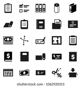 Flat vector icon set - toilet paper vector, copybook, schedule, clipboard, certificate, constellation, exam, cash, check, annual report, binder, fitness mat, money, receipt, document, plan, coupon