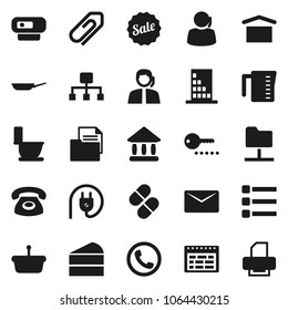 Flat vector icon set - toilet vector, pan, measuring cup, cake, schedule, university, support, document, dry cargo, pills, network folder, menu, mail, hierarchy, attachment, building, phone