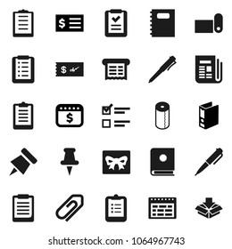 Flat vector icon set - toilet paper vector, copybook, pen, schedule, clipboard, pin, exam, receipt, binder, dollar calendar, fitness mat, newspaper, thumbtack, attachment, gift, shopping list, check