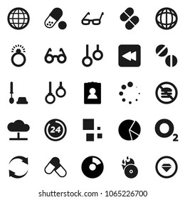 Flat vector icon set - toilet brush vector, glasses, world, pie graph, personal information, pills, no fastfood, gymnast rings, oxygen, music hit, backward button, cloud network, refresh, loading