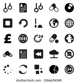 Flat vector icon set - toilet brush vector, world, personal information, pie graph, pound, pills, no fastfood, gymnast rings, earth, stop button, backward, cloud network, refresh, undo, loading