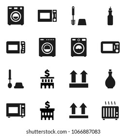 Flat vector icon set - toilet brush vector, washer, oil, microwave oven, bank building, top sign, heater
