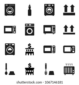 Flat vector icon set - toilet brush vector, washer, microwave oven, oil, bank building, top sign, heater