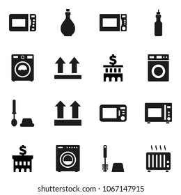 Flat vector icon set - toilet brush vector, washer, oil, microwave oven, bank building, top sign, heater