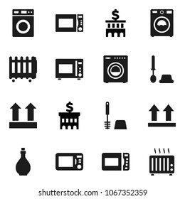 Flat vector icon set - toilet brush vector, washer, oil, microwave oven, bank building, top sign, heater