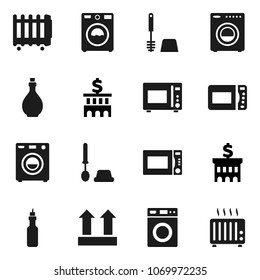 Flat vector icon set - toilet brush vector, washer, oil, microwave oven, bank building, top sign, heater