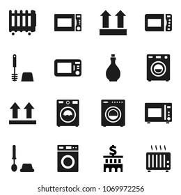 Flat vector icon set - toilet brush vector, washer, oil, microwave oven, bank building, top sign, heater