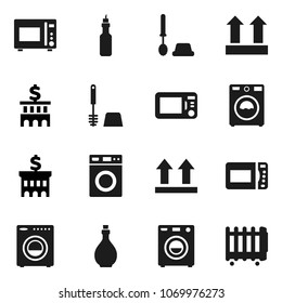 Flat vector icon set - toilet brush vector, washer, oil, microwave oven, bank building, top sign, heater