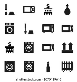 Flat vector icon set - toilet brush vector, washer, oil, microwave oven, bank building, top sign, heater