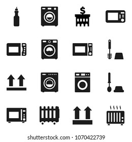 Flat vector icon set - toilet brush vector, washer, microwave oven, oil, bank building, top sign, heater