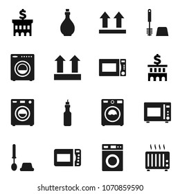 Flat vector icon set - toilet brush vector, washer, oil, microwave oven, bank building, top sign, heater