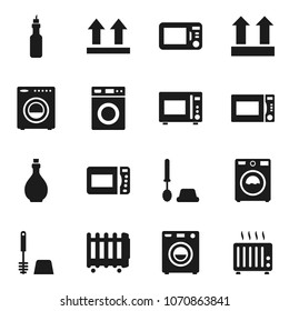 Flat vector icon set - toilet brush vector, washer, oil, microwave oven, top sign, heater