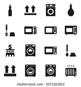 Flat vector icon set - toilet brush vector, washer, oil, microwave oven, bank building, top sign, heater