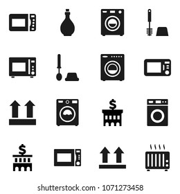 Flat vector icon set - toilet brush vector, washer, oil, microwave oven, bank building, top sign, heater