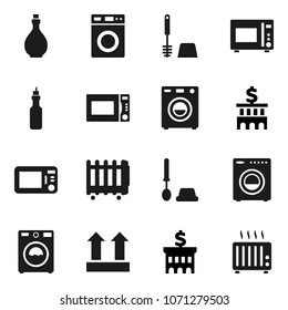 Flat vector icon set - toilet brush vector, washer, oil, microwave oven, bank building, top sign, heater