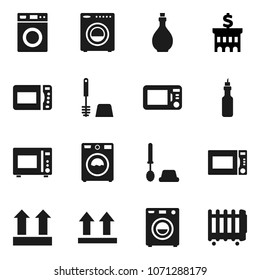 Flat vector icon set - toilet brush vector, washer, oil, microwave oven, bank building, top sign, heater