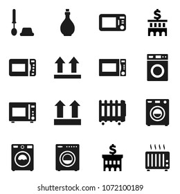 Flat vector icon set - toilet brush vector, washer, oil, microwave oven, bank building, top sign, heater