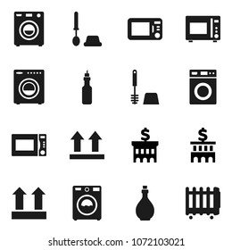Flat vector icon set - toilet brush vector, washer, oil, microwave oven, bank building, top sign, heater