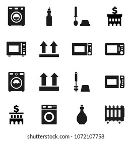 Flat vector icon set - toilet brush vector, washer, oil, microwave oven, bank building, top sign, heater