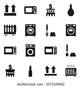 Flat vector icon set - toilet brush vector, washer, oil, microwave oven, bank building, top sign, heater