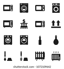 Flat vector icon set - toilet brush vector, washer, oil, microwave oven, bank building, top sign, heater