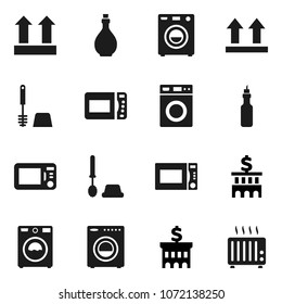 Flat vector icon set - toilet brush vector, washer, oil, microwave oven, bank building, top sign, heater