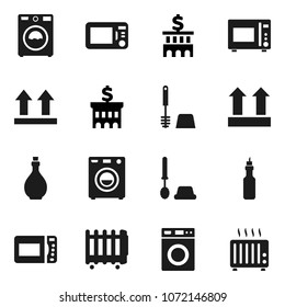 Flat vector icon set - toilet brush vector, washer, oil, microwave oven, bank building, top sign, heater