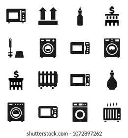 Flat vector icon set - toilet brush vector, washer, oil, microwave oven, bank building, top sign, heater